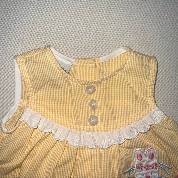 Samara Vintage Yellow Gingham Baby Bubble Romper Bunny Ballerina 3-6 Months - Picture 3 of 7